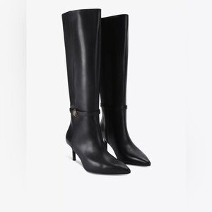 Kurt Geiger Black Leather Knee-High Kitten Heel Boots EU 38.5 / US 8.5 NEW